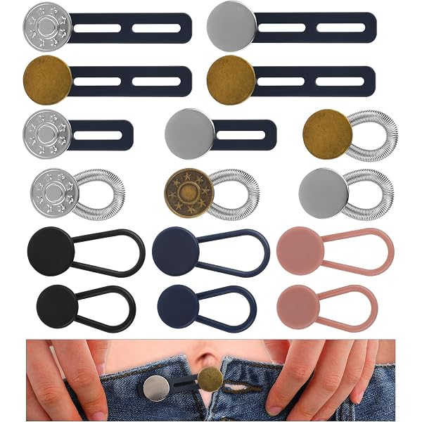 Lot De 12 Boutons D'extension De Taille Pour Jeans - Réglables, Métal Et Silicone, Pour Homme/femme/grossesse