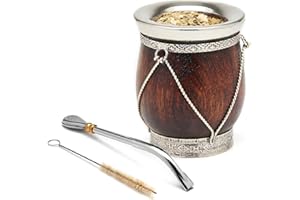 BALIBETOV Colección Seleccionada - Mate Natural de Madera Premium y Plata Alemana - Set de Mate Natural Hecho a Mano en Argentina - con Bombilla de Acero Inoxidable y Cepillo de Limpieza (Patagonia)