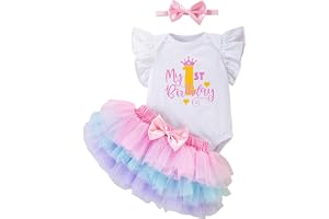 3PCS Baby Girl First Birthday Outfit Bow Headband My 1st Birthday Romper Tutu Skirt Set for Cake Smash Photo Shoot