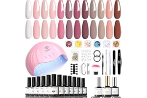 modelones Kit Ongle Gel Uv Complet 48W Lampe, 35 PCS Kit Vernis Semi Permanent Blanc Brun Nude Rose, 12 Couleurs Vernis Gel et Base Top Coat, Manucure Outils Accessoires Kit Manucure Salon DIY Home