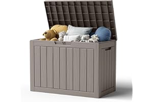 Vidacharmy - Large Garden Storage Box 170L / 45 Gallon, Colour Brown and Wood Effect, Water-Resistant Plastic Outdoor Locker with Lockable Lid for Furniture Cushions, Logs, Tools, PP Resin Material