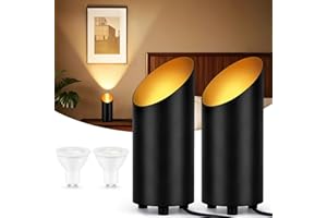 ‎GEYOULUX GeyouLux LED Uplight Spot Bodenstrahler IP44 Wasserdicht 6W 600LM Aluminium Bodenlampe Innen, Bodenleuchte mit Fußschalter zur Indirekte Beleuchtung, inkl. GU10 Lampe 2700K Warmweiß 2er Set Schwarz