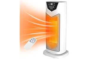 Calefactor Electrico Bajo Consumo, Primevolve 2000W Calefactor Ceramico con ECO Modo Soporte de Control Remoto 12H Timing 70° Oscilación, para Dormitorio Oficina Hogar