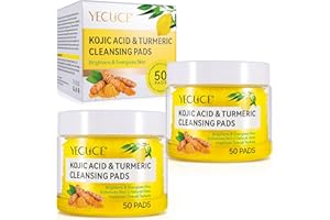WEIWEILA Lot de 100 tampons nettoyants à l'acide kojique et au curcuma, coussinets exfoliants pour le visage au curcuma, équilibre l'huile de la peau et l'eau, doux, nettoie les pores en profondeur