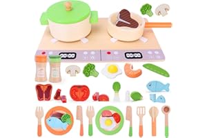 Mardo Kinderküche Zubehör Holz, Spielküche Zubehör 27 PCS Holzspielzeug Inklusive Topfset Küchenspielzeug , Obst zum Schneiden, Kinderküche Rollenspiele Jungen und Mädchen Geschenke 3 Jahre