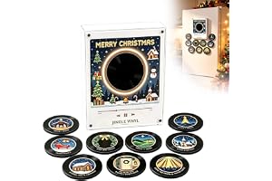 Jingle Vinyl Christmas NFC magnetisk musiklåda, med 9 NFC-musikskivor | Kylskåpsmagnetdisplay, programmerbar uppspelning, mini vinylskivspelare, skrivbordsdekor, anpassad förvaring