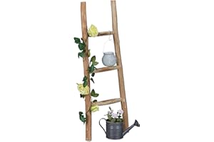 Relaxdays Decorative Ladder, 90 cm Tall, Garden Decor, 3 Rungs, Chestnut Wood, Handmade, Towel & Clothing Rack, Natural