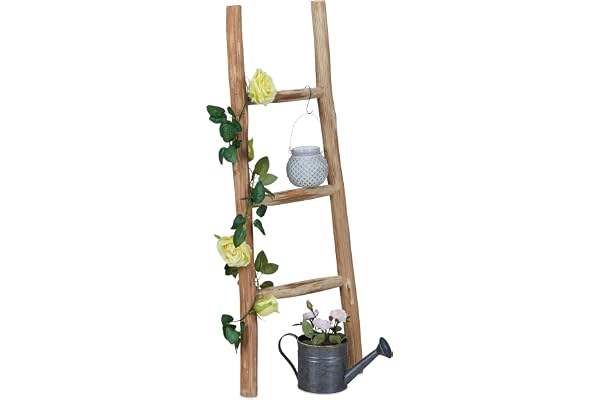Relaxdays dekorationsstege 90 cm, prydnadsstege som trädgårdsdekoration, klädstege eller handduksstege, naturlig färg