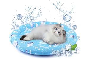 HAPPY HACHI Mata chłodząca dla zwierząt domowych dla psów, kotów, okrągła 55 cm, 30 lat, samoczynnie chłodząca, nietoksyczna żelowa mata chłodząca dla psów, utrzymuje chłód w gorące lato