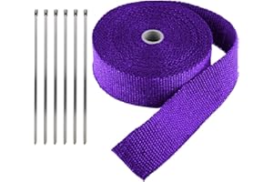 LKRXW Benda Termica Scarico per Auto Isolante per Collettori Moto Fibra Vetro Fascia Termico Scarico Nastro Termiche Protettivo Calore Resistente Viola 5CM X 5M Con 6 Fascette