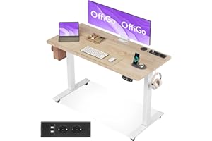Offigo Biurko z Regulacją Wysokości, 120 cm Biurko Elektryczne z USB, Biurko z Regulacją Wysokości z 2 Funkcjami Pamięci, Biurko z Regulacją Wysokości do Biura, Domu, Gier, Beżowy