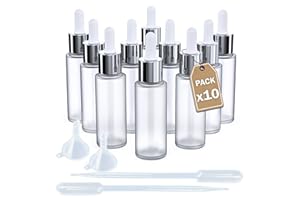 LG Luxury & Grace Lot de 10 Bouteilles Compte-Gouttes, 30 ml. Compte-Gouttes en Verre Givré. Bouchon à Visser et Pipette en Verre. Flacons Rechargeable: Aromathérapie, Huile, Laboratoire.