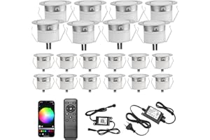 GEYUEYA HOME Lot de 20 spots LED encastrables au sol WiFi RGBW Ø 31 mm IP67 étanches pour terrasse Compatible avec Amazon Alexa, Google Home Spot encastrable extérieur terrasse jardin