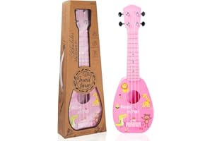 ‎YOLOPLUS+ 17 Zoll Mini-Gitarre Ukulele Gitarre Spielzeug für Kinder Kinder pädagogische Lernen Gitarre mit Picks und Riemen Spielen EIN Musikinstrument Spielzeug (Rosa)