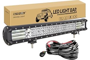 RIGIDON 23 inch 570W Car Led Light Bar with 12V Wiring Harness Cable Kit, 9D Tri Row for Car Off road Truck SUV UTE ATV 4x4 Tractors Excavator, Flood Beam, Waterproof Driving Work Lamp, 6000K White