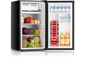 DollarDash 90.8L Mini Fridge with Freezer, Single Door Small Refrigerator, Dorm Fridge with 7 Adjustable Thermostat, Energy Saving, Low Noise, Compact Refrigerator for Office, Bedroom, Dorm, Black