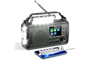 QOQIDUN 20000mAh Wind Up Radio with Bluetooth, DAB/FM Solar & Hand Crank Power Radio, Flashlight & Reading Light, USB Mobile Phone Charger, SOS Alarm, Portable Emergency Radio for Camping and Outdoor Use