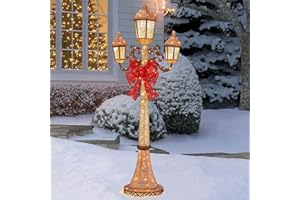 Elite Select 7ft (2.1m) 3 Lantern Head and 1 Red Bow Lamp Post with 220 LED Lights Christmas Decoration