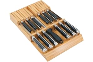 Utoplike blok na noże w szufladzie bambusowy organizer na noże kuchenne, duży uchwyt, uchwyt na noże do steków (bez noży), przechowywanie 12 noży