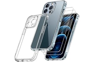 Qasyfanc Funda Compatible con iPhone 12 Pro, Carcasa Silicona PC con Protección de La Cámara y 2 Protector Pantalla, TPU Protección Militar Anti-Choque, Anti-Arañazos Caso, Transparent