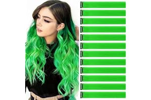 JOOCEEBABY 12 pezzi di extension per capelli con clip, 22 pollici di extension per capelli umani, extension per capelli lisci lunghi, clip in accessori per capelli per ragazze (Verde fluorescente)