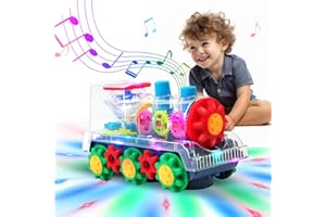 SWTOIPIG Giocattolo Treno Ingranaggi LED Musicale Luminoso Elettrico Rotante 360° Educativo