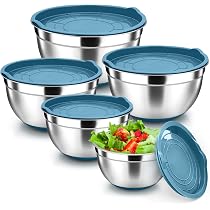 Herogo Set 5 Ciotole Acciaio Inox Con Coperchio - Antiscivolo - 6