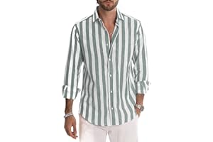Meilicloth Camicia Uomo a Righe Cotone Manica Lunga Casual Lino Trama Western Regular Fit