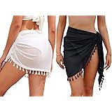 Aiseyi Sarong, copricostume da spiaggia da donna, in chiffon, con frange, 2 pezzi