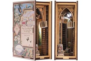 CUTEBEE Book Nook Model Kit DIY Dollhouse Madera Booknook Estantería Insertar Callejón de decoración, Puzzle de Madera 3D Sujetalibros Modelo Build-Creativity Kit con luz LED(EIf Library)
