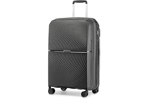 British Traveller 28" Large Suitcase Lightweight Polypropylene Hard Shell Luggage Durable Check in Hold Suitcase with TSA Lock and 4 Spinner Wheels(Black, 76cm)