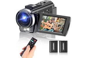 SUNSCIEN Video Camera Camcorder, Full HD 1080P Digital YouTube Vlogging Camera Recorder,Video Camera 30FPS 3.0 Inch LCD 270 Rotatable Degrees IPS Screen with Remote Control 2 Batteries