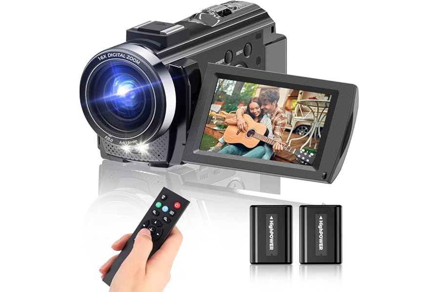 Sunscien Video Camera Camcorder, Full HD 1080P Digital YouTube Vlogging Camera Recorder,Video Camera 30FPS 3.0 Inch LCD 270 Rotatable Degrees IPS Screen with Remote Control 2 Batteries