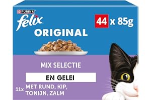 Felix Blanda urval i gelé kattmat, våtmat matpåsar med nötkött, kyckling, lax och tonfisk, 44 x 85 g (44 måltidspåsar; 3,7 kg