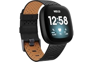 Vancle Kompatibel mit Fitbit Versa 3 Armband / Fitbit Sense Armband, Echtes Leder Ersatzband Armbänder Damen Herren für Fitbit Versa 3/Sense