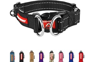 EzyDog Double Up Dog Collar - Reflective Dog Collar Medium with ID Tag D-Ring, For Small, Medium & Large Dogs - Supreme Comfort with Soft & Strong Nylon Webbing - Black