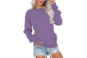 PLOKNRD Womens Sweatshirts Crew Neck Ladies Jumpers Long-Sleeve Casual Tops with Pockets