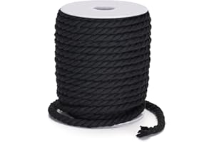 KINGLAKE Soft Cotton Black Rope 8mm, 20m Macrame Cord Twisted Thick String Decorative Rope for Crafts, Washing Line, Wall Hanging, Plant Hanger, Gardening, Decoration, Repairing Cat Scratching Post
