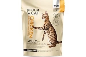 PrimaCat - Complete Dry Chicken Flavoured Cat Food, Sterilised Adult Cat Food, 400g- Amazon Exclusive