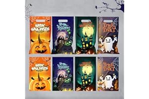 FYVADIO 50 piezas de Halloween Trick or Treat Bags, Halloween Candy Tote Bags con asas para niños, Halloween Goodie Bags Bolsas reutilizables para regalos de Halloween Party Supplies