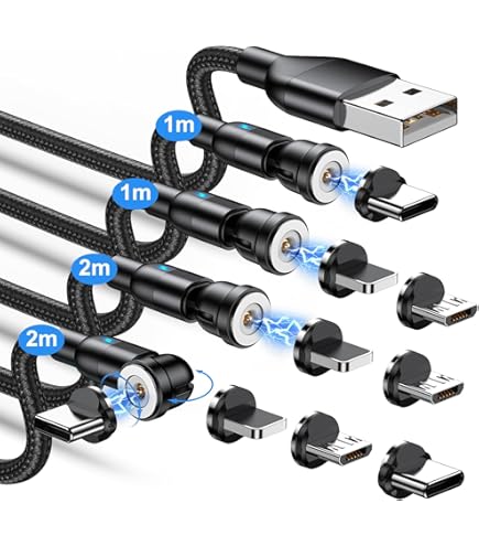 AUFU 9Pin Magnetic Charging Cable  4Pack-3ft/3ft/6ft/6ft , 360°/180° Rotating Magnetic Phone Charger Cord 3a Magnetic