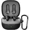 Sounce Earphone Case Cover Compatible for Boult K10, Soft Silicone Skin Case Cover Shock-Absorbing Protective Case with Keychain [Front LED Visible] - Black