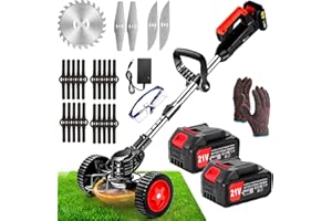 ZJS Rasentrimmer Mit Akku Leichter Freischneider 4.0Ah Batterie 33~47in Elektrischer Rasentrimmer Teleskop-stiel Zum Trimmer Garten Motorsense Akku/Elektro Enthalten 3 Arten Von Schneidklingen&Räder…