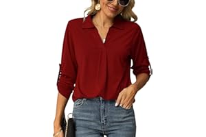 Odosalii Damska bluzka z dekoltem w serek, elegancka koszula z rękawami 3/4, tunika, top, długa koszulka