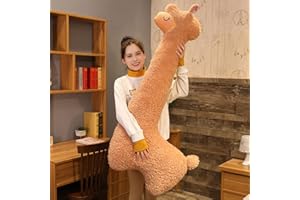 FODELIUY Alpaka Kuscheltier, Lama Kissen SeitenschläFer, SeitenschläFerkissen, PlüSchtier Groß, Geschenk füR Kinder Und Mama (Braun, 130cm)