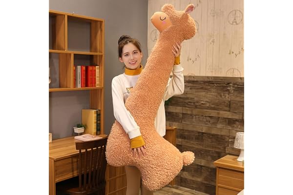 Oreiller en forme de lama géant en peluche d'alpaga - Cadeau de Noël ou d'anniversaire - Marron - 130 cm