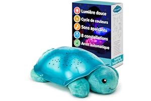 Cloud b Veilleuse Apaisante Projecteur d'étoiles avec sons apaisants | Luminosité douce | 3 couleurs | Arrêt automatique | Veilleuse musicale Tortue Twinkling Twilight Turtle Aqua
