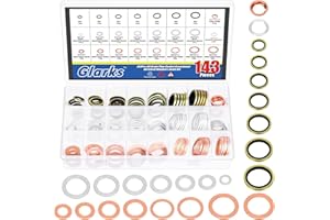 Glarks 143pcs 10 Größen Automotive Öl Drain Plug Dichtung Kit M8 M10 M12 M14 M16 M18 M20 M22 Aluminium Kupfer Stahl Öl Crush Washer Seal Öl Drain Plug Crush Unterlegscheibe