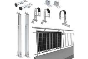 NuaSol - Balkonkraftwerkhalterung Geländer Befestigung für 1 Solarmodul, ein Wechselrichter Photovoltaik | rund | Set | Neigungswinkel 0° & 25-45°| Geländer Durchmesser bis 80mm, Silber