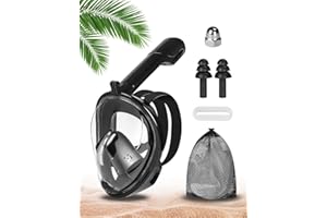 USHOP Masque de Plongée Intégral,Masque de Snorkeling pour Adultes,Masque Tuba en Apnée Anti - Buée,Vue Panoramique à 180° avec Support de Caméra,Masque et Tuba Détachable